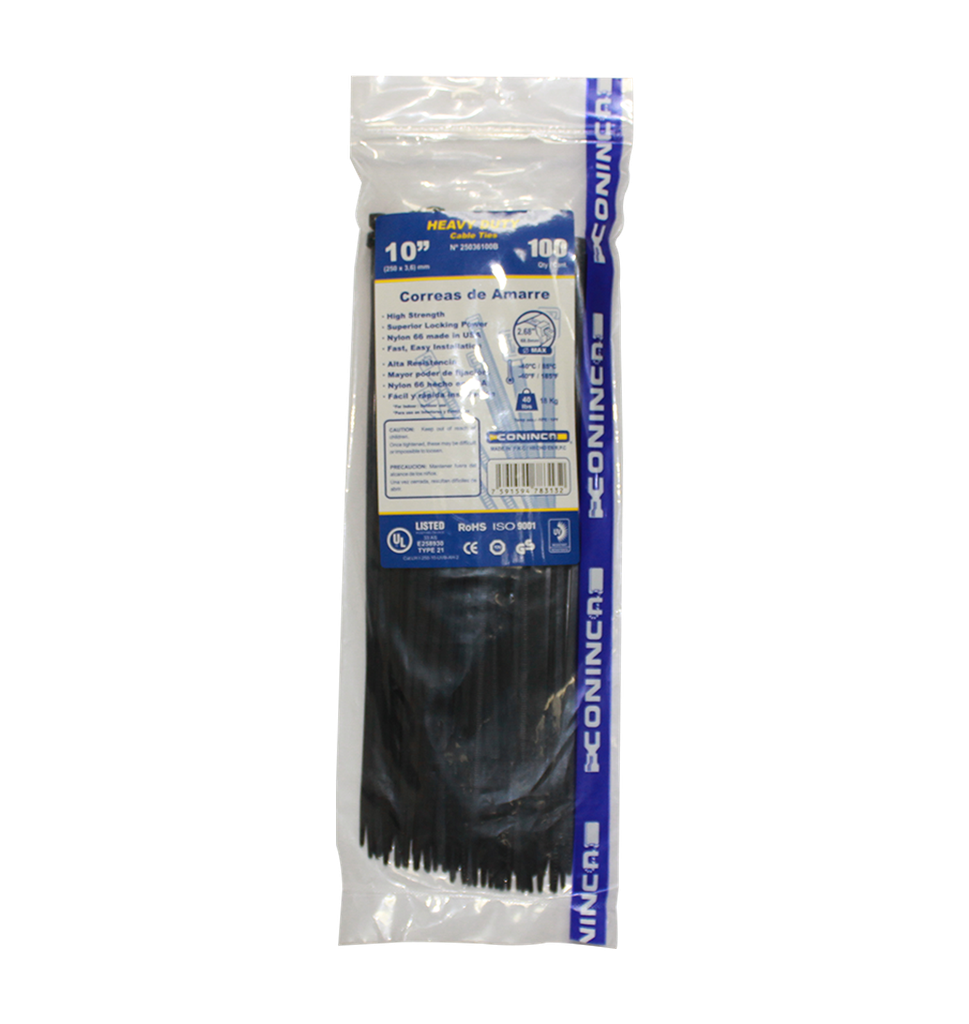 CINCHO PLASTICO PROFESIONAL DE AMARRE 250X3.6mm 10" NEGRO