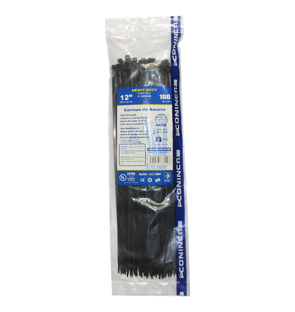 CINCHO PLASTICO PROFESIONAL DE AMARRE 300X3.6mm 12" NEGRO