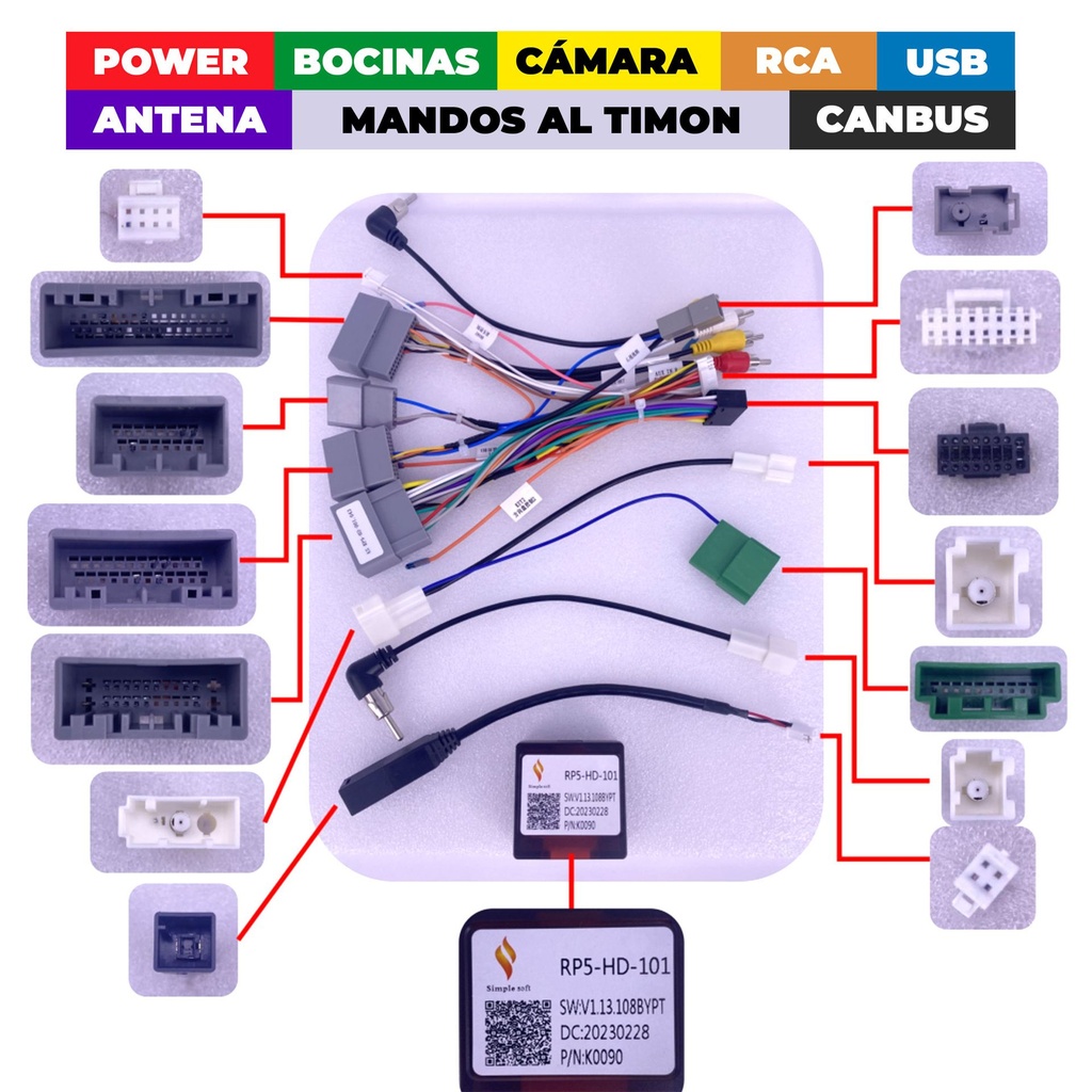 Arnes para radio Honda Civic CR-V 2017+/ Power + speakers + antenna+ wheel + camera+ usb+ rca+ canbus RP5-HD-101