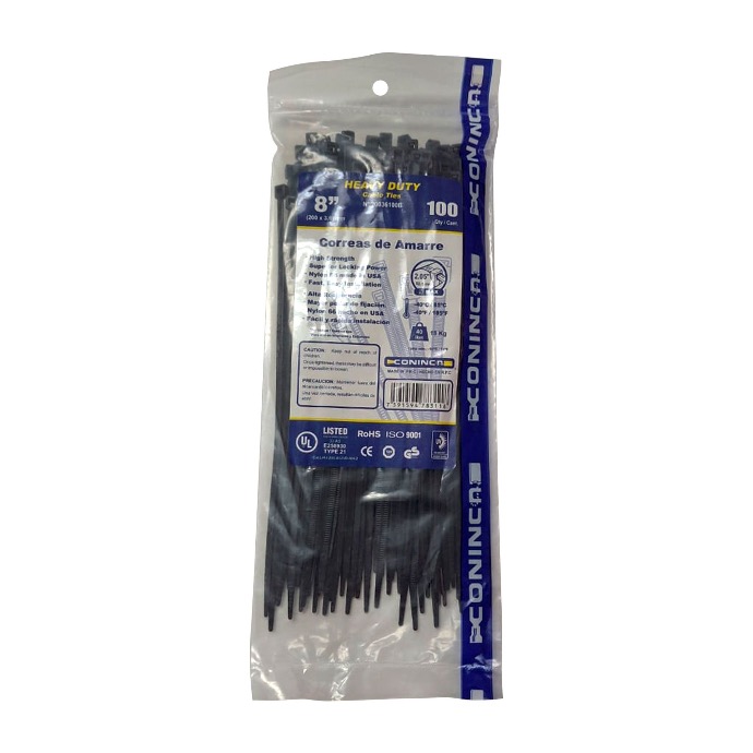 CINCHO PLASTICO PROFESIONAL DE AMARRE 200X3.6mm 8" NEGRO